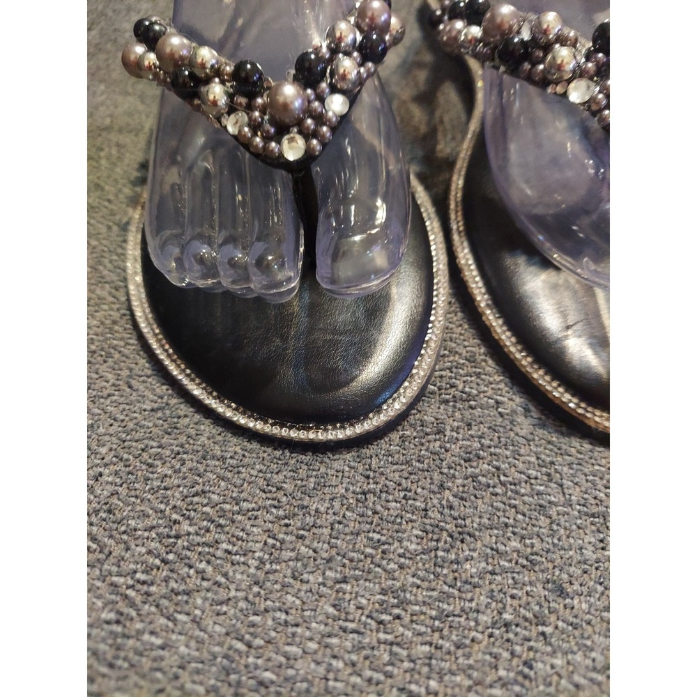Rouge Helium Black Beaded Rhinestone Thong Sandals Size 10 Boho Bedazzled Y2k - Picture 4 of 12
